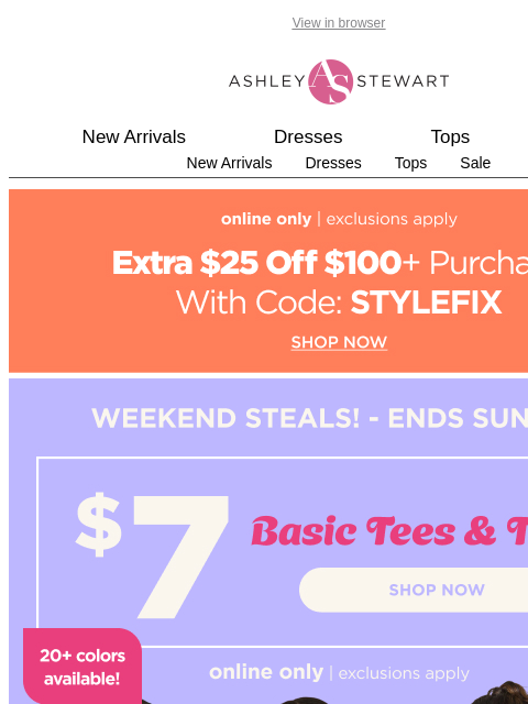 ashleystewart newsletter: Weekend Deal: $7 Basic Tees & Tanks!