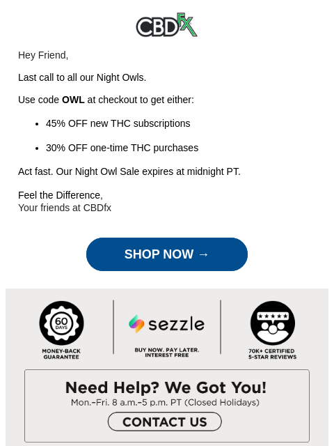 cbdfx newsletter: Up to 45% OFF THC products ends soon!