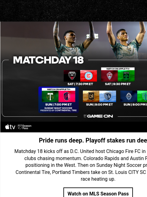 DC United, Colorado Rapids, and Portland Timbers face key matchups with playoff pressure rising Matchday 18 June 7-8 Pride runs deep. Playoff stakes run deeper. Matchday 18 kicks off as DC United host