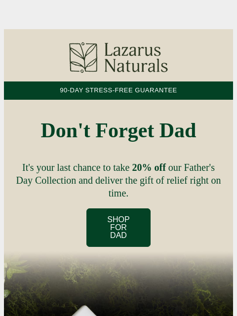 lazarusnaturals newsletter: ⏰ 20% Off Ends Tonight! - Gift Dad Relief