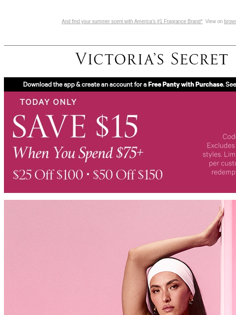 victoriassecret newsletter: The Clock is Ticking: $15 off $75 Ends Soon