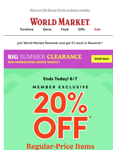 emailworldmarket newsletter: LAST DAY to get 20% off!
