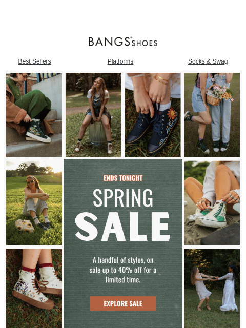 bangsshoes newsletter: Spring Savings Ends Tonight! 🌈🌸☁️