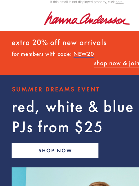 hannaandersson newsletter: ❤️Red, 🤍White & 💙Blue PJs From $25