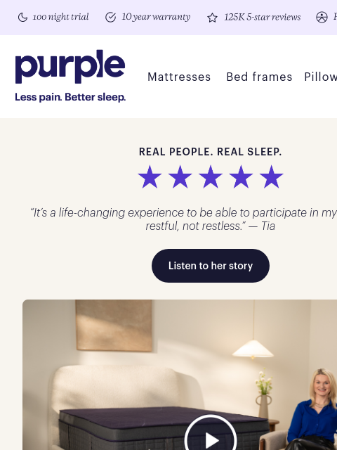 purple newsletter: ‘My mattress is making me late.’ — Tia