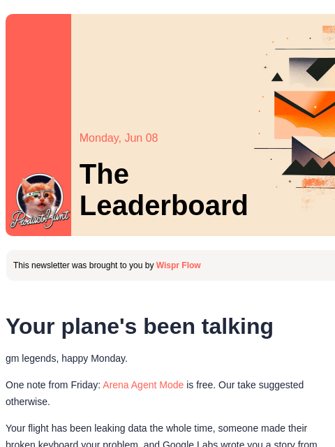 producthunt newsletter: 😸 Your plane's been talking