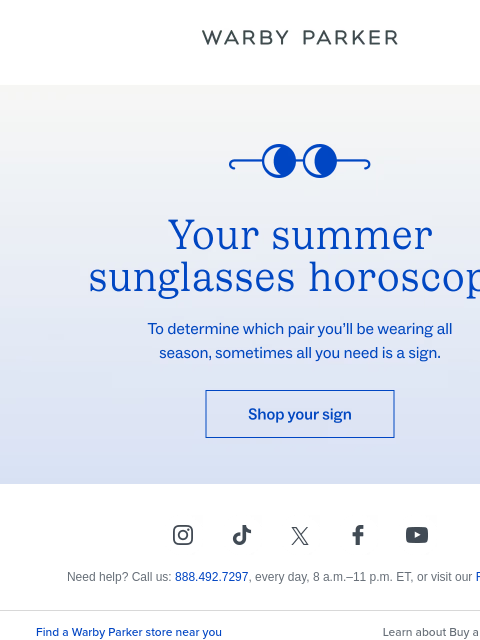 warbyparker newsletter: Sunglasses for your sun sign