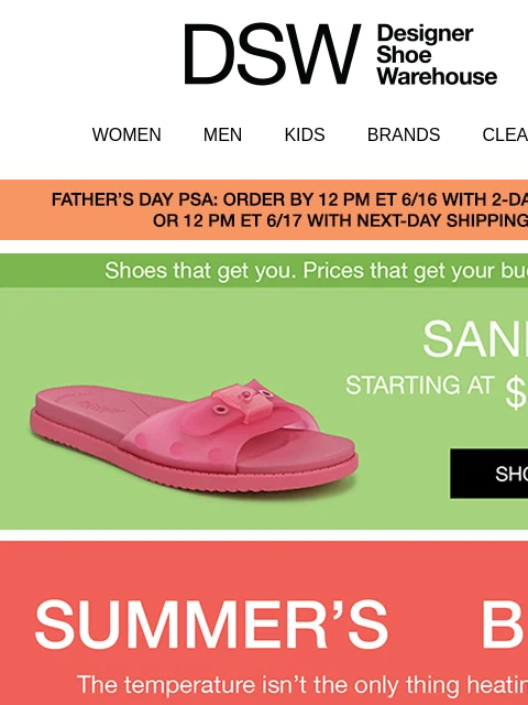 dsw newsletter: Sandals starting at $39.99