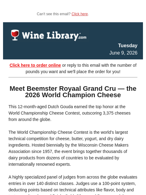 winelibrary newsletter: 🏆 The World's Best Cheese Has Arrived at Wine Lib...