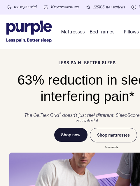 purple newsletter: 63% less pain at night. Not a typo.