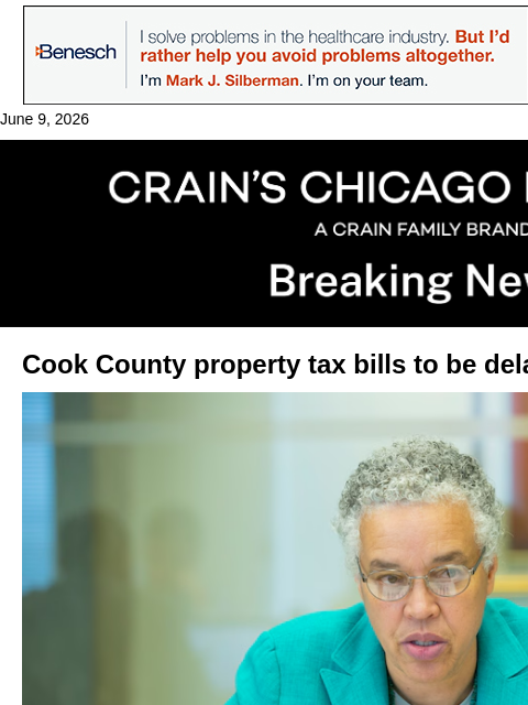 crainalerts newsletter: Cook County tax bills to be delayed again this yea...