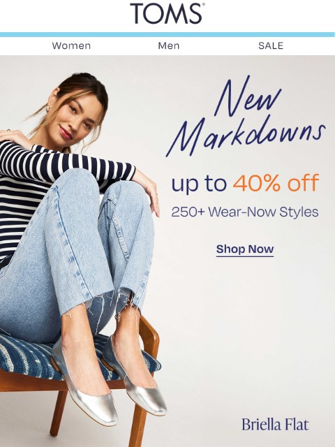 toms newsletter: Take up to 40% Off Styles for Your Summer Events