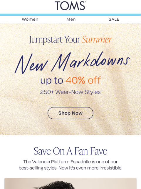 toms newsletter: Save up to 40% on Super Summer-y Slip Ons