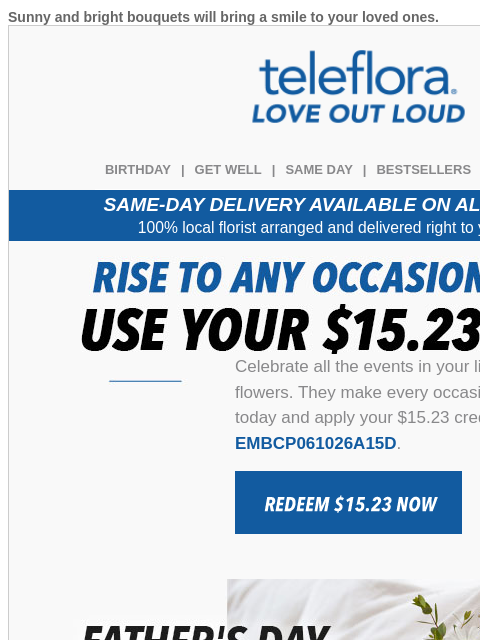 teleflora newsletter: Re: Your [$15.23] credit is expiring... ⌛