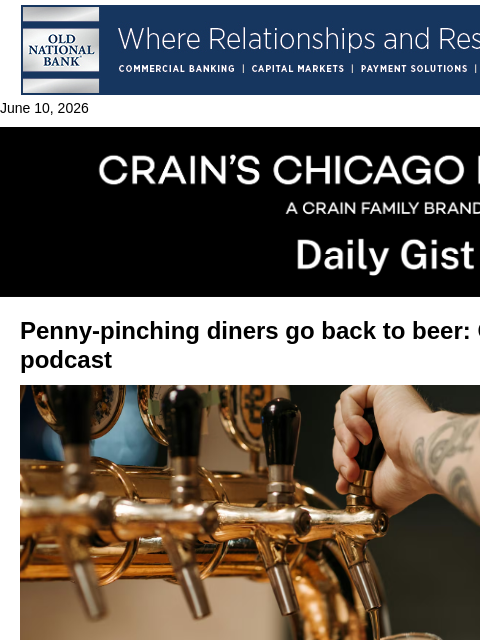 crainalerts newsletter: Penny-pinching diners go back to beer: Crain’s Dai...