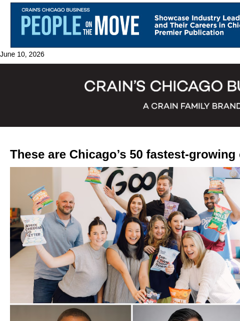 crainalerts newsletter: Fast 50: Fastest-growing companies in Chicago area