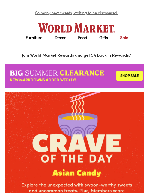 emailworldmarket newsletter: Today only! 100 Bonus Points on Asian candy.