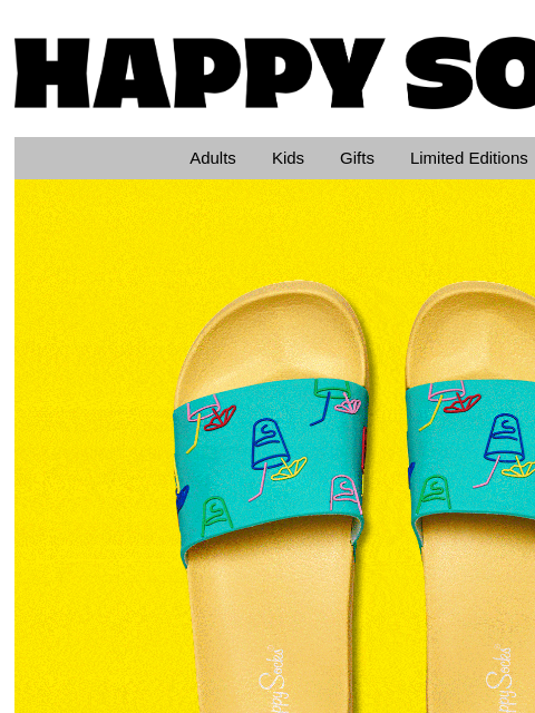 50% just in time for beach season! Get a head-to-toe look for this season's beach and pool moments. Splash happy with our colorful swimwear and durable pool sliders. Happy Socks logo Happy Socks