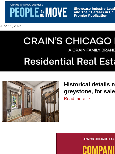 crainalerts newsletter: Rehabbed Lakeview greystone hits the market