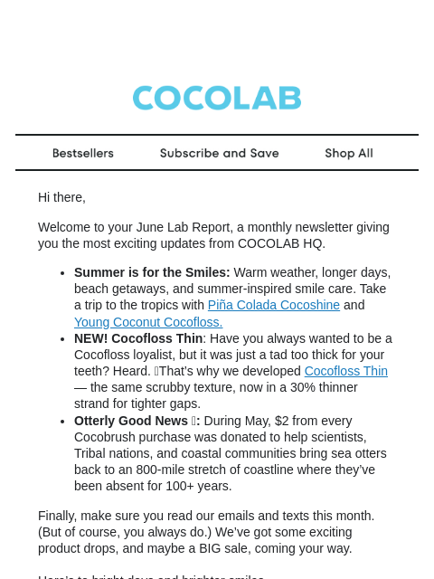 cocolab newsletter: Summer staples, updates & announcements