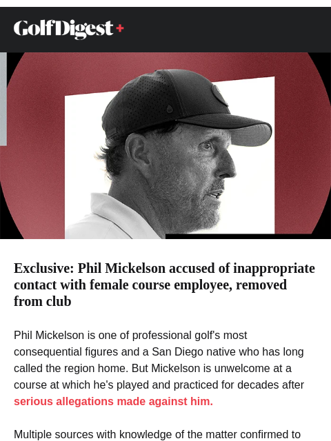 golfdigest newsletter: EXCLUSIVE: Mickelson accused of inappropriate cont...