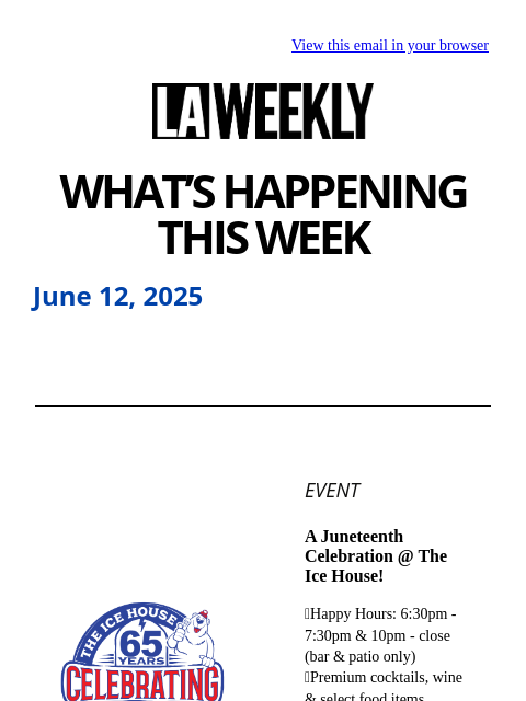 June 12, 2025 - What's Happening in LA This Week ͏ ‌ ͏ ‌ ͏ ‌ ͏ ‌ ͏ ‌ ͏ ‌ ͏ ‌ ͏ ‌ ͏ ‌ ͏ ‌ ͏ ‌ ͏ ‌ ͏ ‌ ͏ ‌ ͏ ‌ ͏ ‌ ͏ ‌ ͏ ‌ ͏ ‌ ͏ ‌ ͏ ‌ ͏ ‌ ͏ ‌ ͏ ‌ ͏ ‌ ͏ ‌ ͏ ‌ ͏ ‌ ͏ ‌ ͏ ‌ ͏ ‌ ͏ ‌ ͏ ‌ ͏ ‌ ͏ ‌ ͏ ‌ ͏ ‌