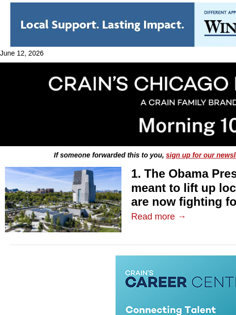 crainalerts newsletter: Obama Center contractors fight for payment