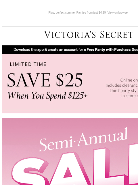 victoriassecret newsletter: $25 Off $125+ & Up to 60% Off Sale