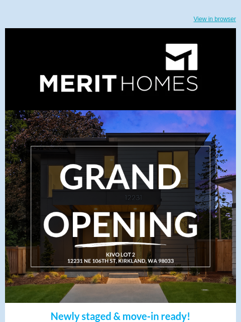 merithomesinc newsletter: Grand Opening: Kivo Lot 2 Model Home! Join us this...