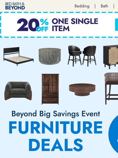 bedbathandbeyond newsletter: Up to 55% off furniture for every room