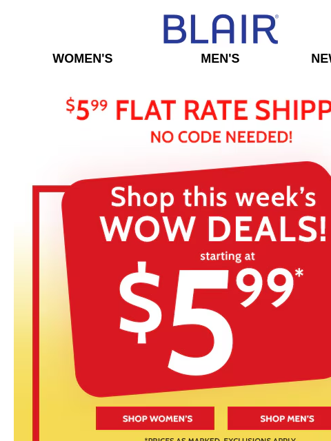 Limited Time – Hurry & Shop Now! 🏃‍♀️‍➡️ Open for More Markdowns Including Sitewide 60%-85% Off! 🏃‍♀️ Blair Women's Men's New Arrivals $5.99 Flat Rate Shipping No Code Needed! Shop this