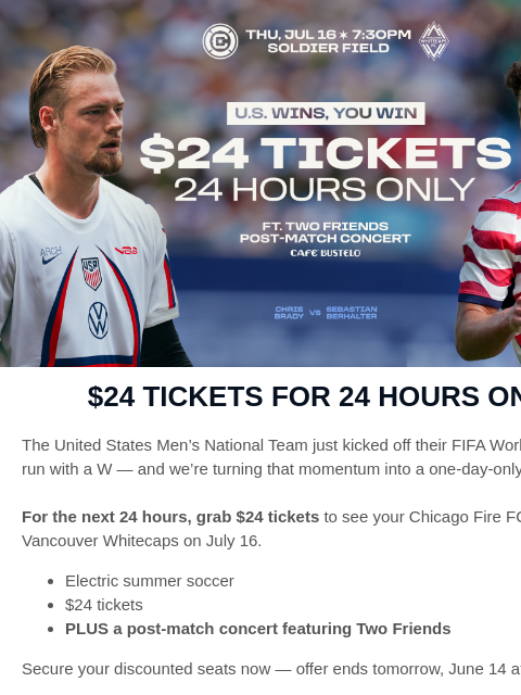 chicagofirefc newsletter: U.S. Wins 🫵 You Win!