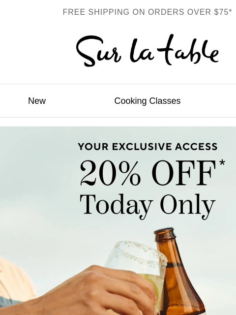 surlatable newsletter: Hey, take 20% off your order today only.*