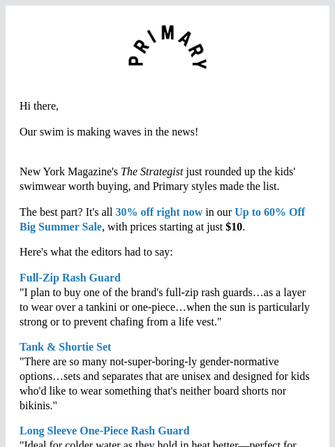primary newsletter: See why our swim made The Strategist list