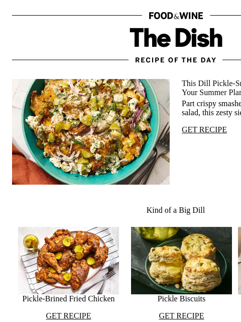 foodandwine newsletter: Dill Pickle-Smashed Potato Salad