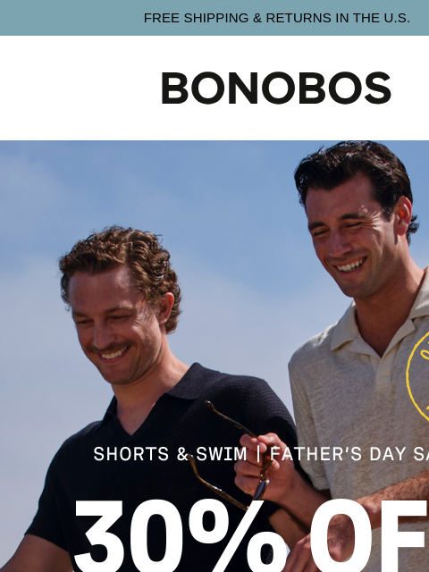 bonobos newsletter: Shorts & Swim @ 30% Off