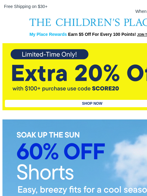 childrensplace newsletter: 60% Off Their Summer Shorts Lineup 🙌