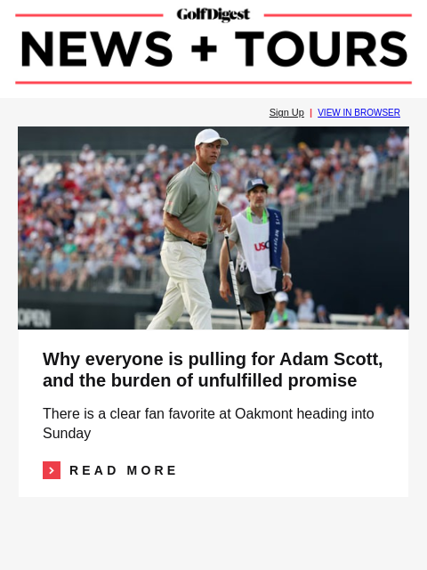 Here's the record prize money payout for each golfer at the US Open GolfDigest Sign Up | VIEW IN BROWSER Why everyone is pulling for Adam Scott, and the burden of unfulfilled promise Why everyone