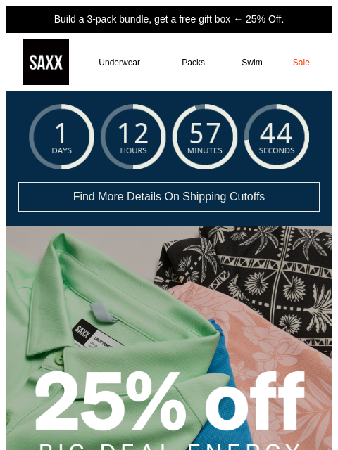 saxxunderwear newsletter: 25% off gifts he’ll actually love