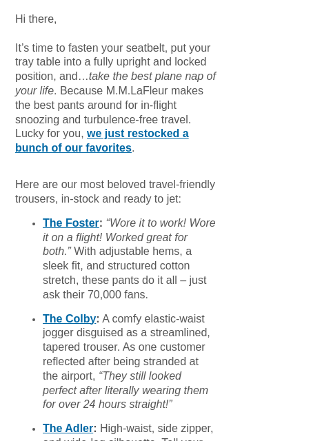 mmlafleur newsletter: Now Trending: The Ultimate Plane Nap Pants ✈️