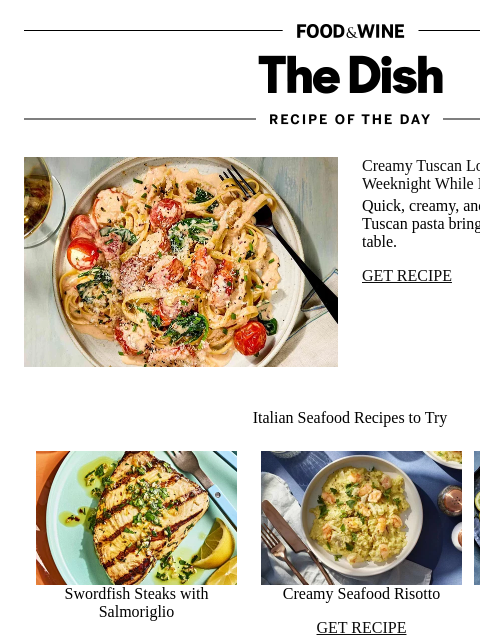 foodandwine newsletter: Creamy Tuscan Lobster Pasta