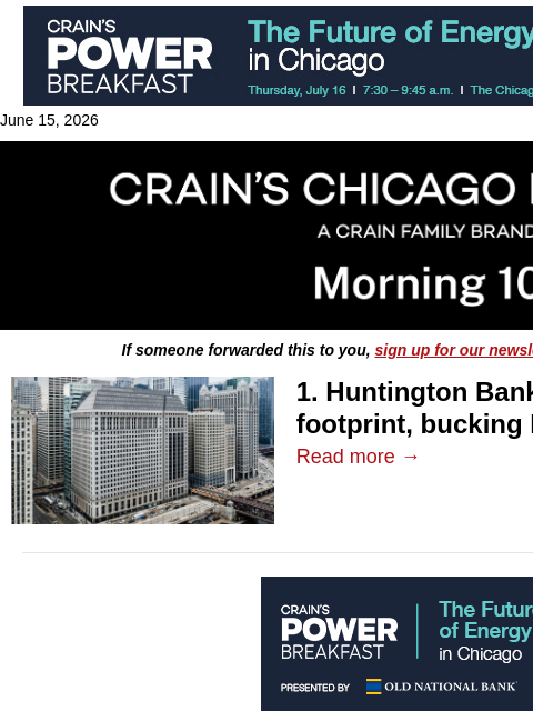 crainalerts newsletter: Bank defies Loop office downsizing trend