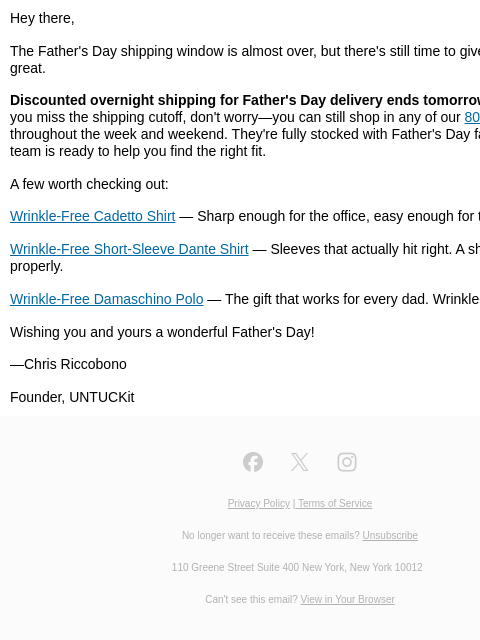 untuckit newsletter: Last Chance for 40% Off Father’s Day Gifts + Every...