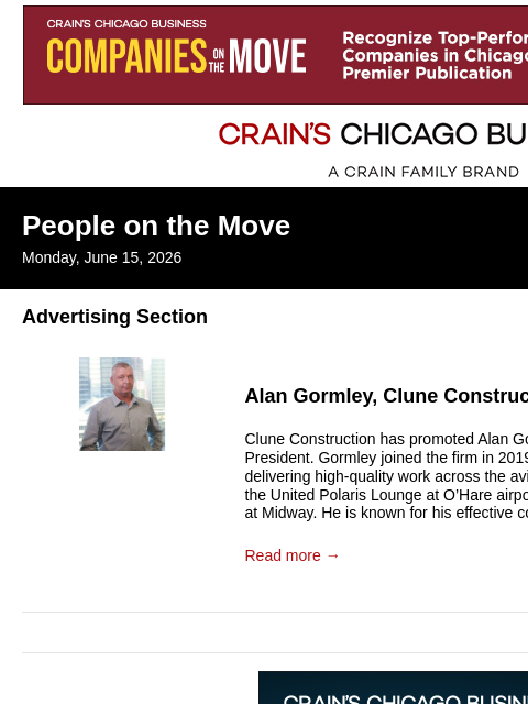 crainalerts newsletter: Crain's Chicago Business - People on the Move