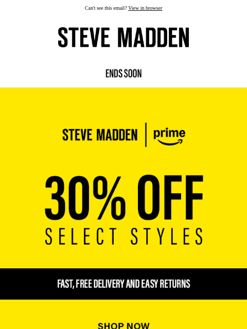 stevemadden newsletter: Select Styles Now 30% Off