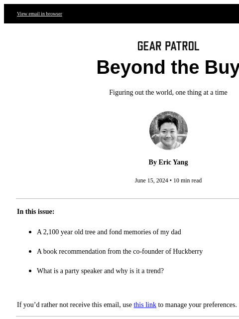 Also, a book recommendation from the founder of Huckberry View email in browser Beyond the Buy Figuring out the world, one thing at a time By Eric Yang June 15, 2024 • 10 min read In this issue: A 2100