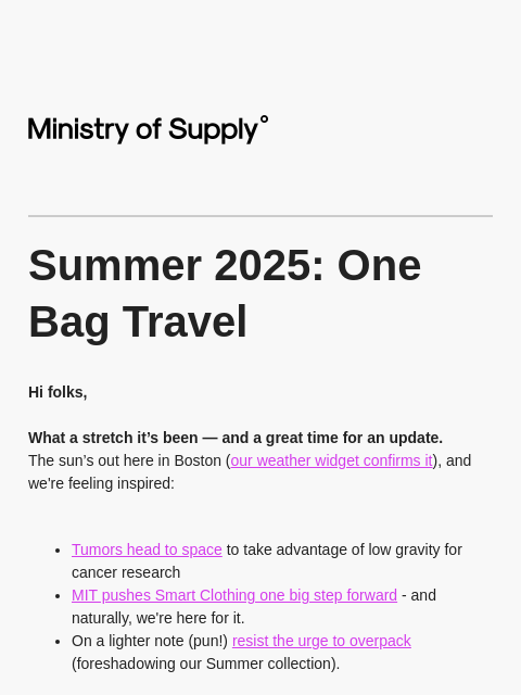 ministryofsupply newsletter: Our Plan for Summer 2025