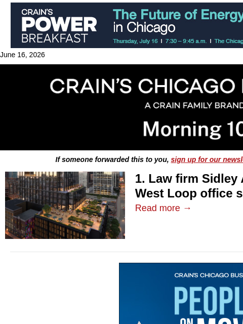crainalerts newsletter: Sidley Austin to anchor new skyscraper