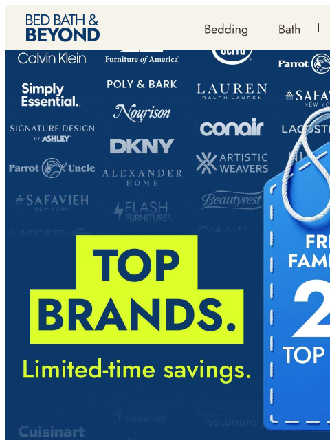 bedbathandbeyond newsletter: 25% off* top brands starts now 💙