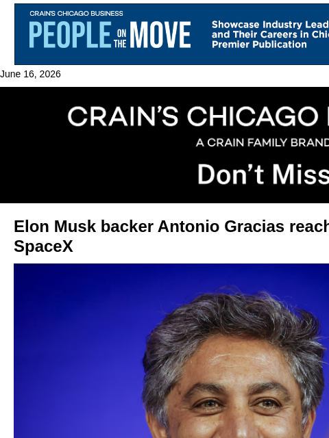 crainalerts newsletter: Elon Musk backer reaches $24.4B net worth